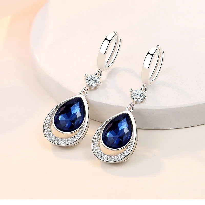 925 Sterling Silver Jewelry Oval Gemstones Water Drop Shaped Earrings for Women Emerald Sapphire Zircon Engagement Ear Drops Vera Lux