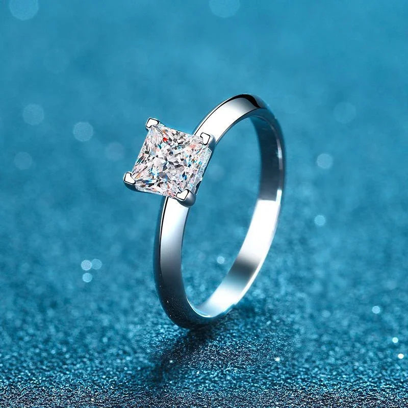 NeeTim 2ct VVS1 Princess Cut Moissanite Diamond Ring for Women S925 Sterling Silver Eternity Band Wedding Party Fine Jewelry Vera Lux