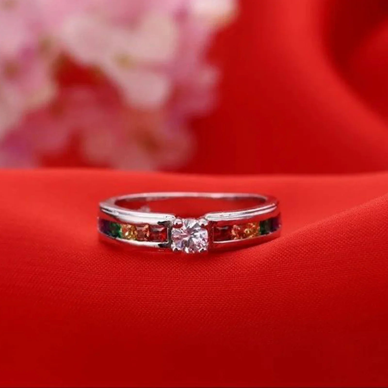 Real 100% 925 Sterling Silver Color Rainbow Cubic Zircon Rings For Women Wedding Lovely Engagement Proposal Ring Accessory Vera Lux