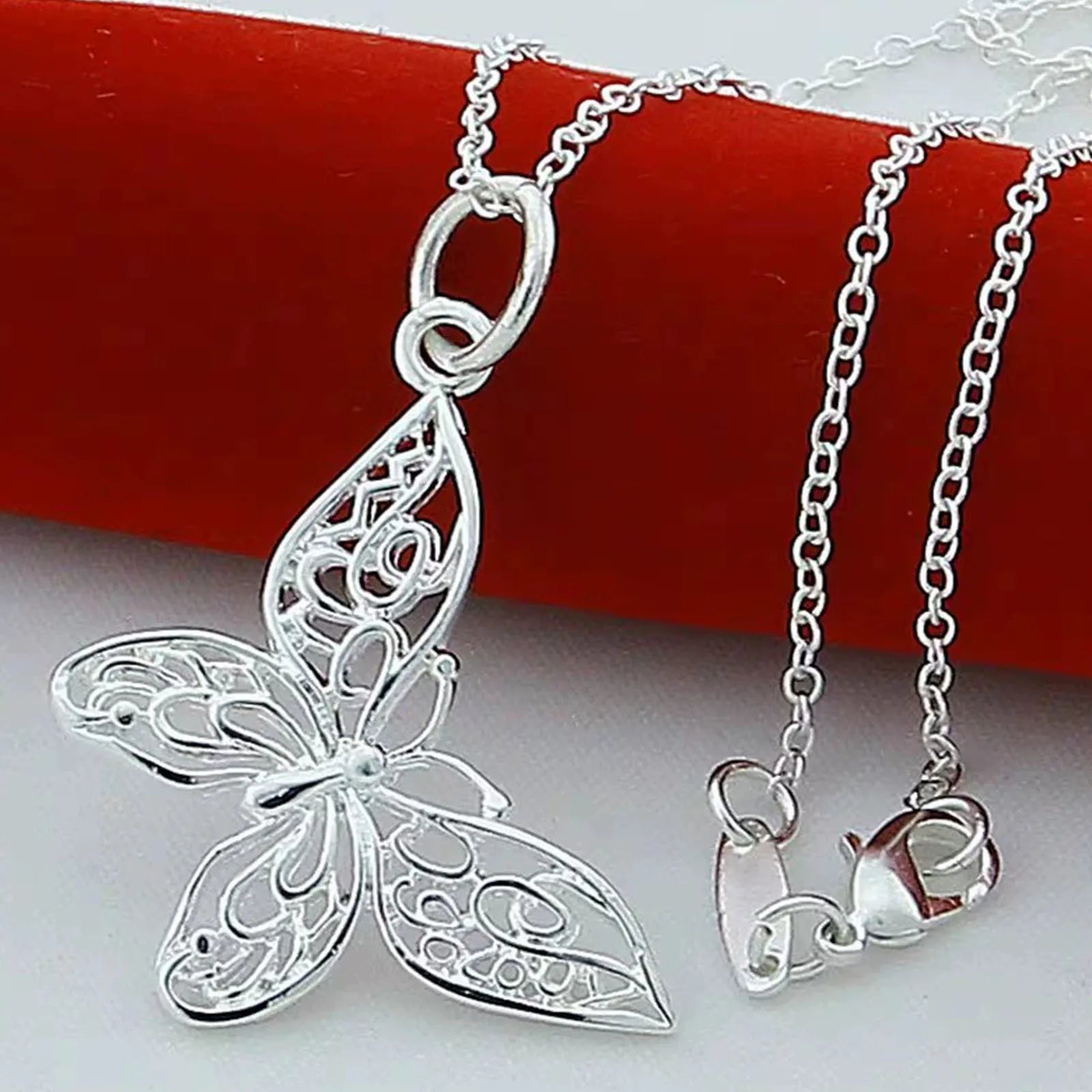 925 Sterling Silver Butterfly Pendant Necklace Snake Chain For Women Wedding Engagement Jewelry Vera Lux