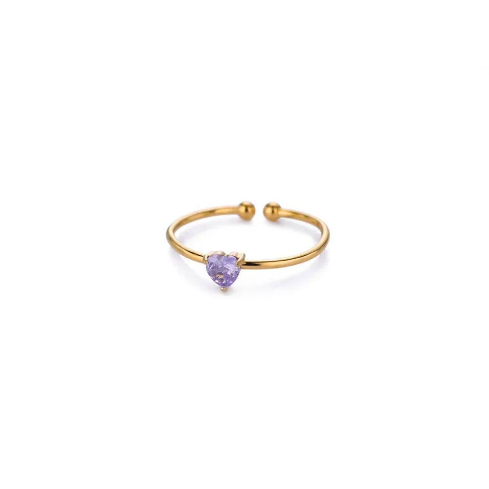 2025 Birth Colorful Cubic Zircon Heart Opening Rings For Women Fashion Dainty Stainless Steel Princess Ring Jewelry Wedding Gift Vera Lux