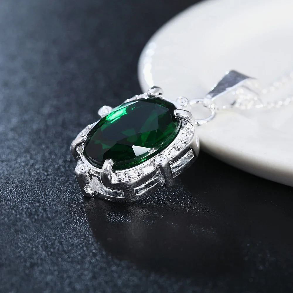 925 Sterling Silver Green Zircon Pendants Necklaces For Women Ladies Luxury Jewelry Accessories Gifts  Jewellery Money 925 Vera Lux