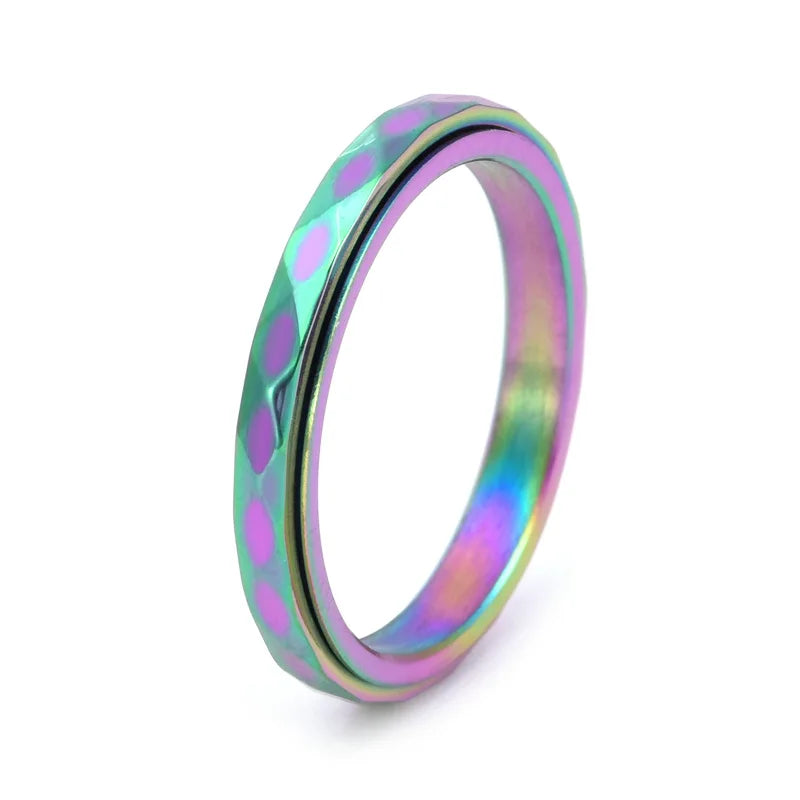 3mm Thin Stainless Steel Faceted Spinner Ring Wedding Band for Women Girl Size 5-12 Vera Lux