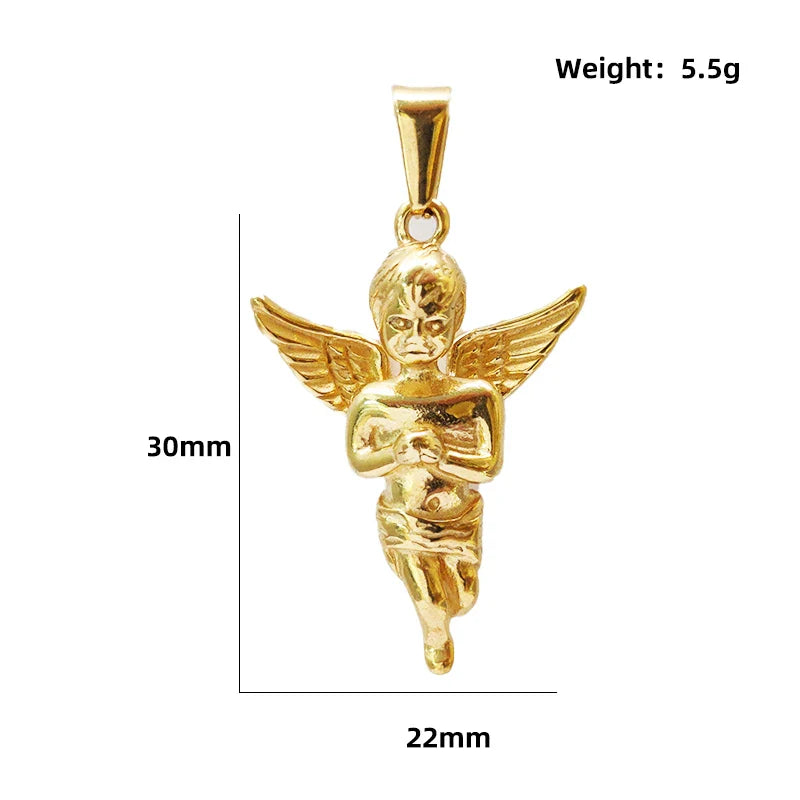 18K Gold Plated 3d Solid Angel Charm Stainless Steel Religious Cupid Angel Pendant Necklace For Men Jewelry Vera Lux