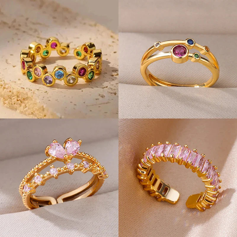 Pinky Zircon Ring for Women Stainless Steel Gold Color Ring 2025 Trend Couple Waterproof Aesthetic Wedding y2k Jewelry anillos Vera Lux