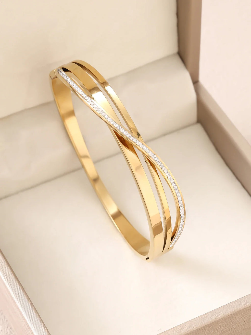 1pc 18K Gold Plated Stainless Steel Stackable Bracelet With Chain And Clover Design, Fashion Style For Women, Suitable For Casua Vera Lux