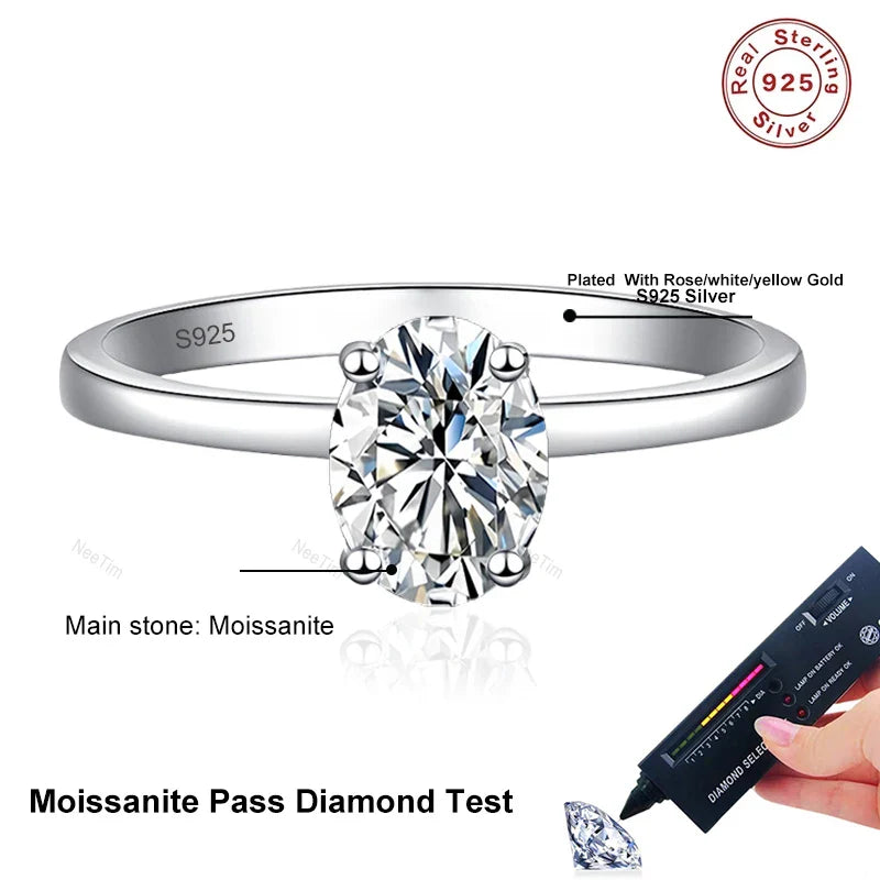 NeeTim 1ct Oval Cut Moissanite Ring for Women Engagement Wedding Lab Diamond s925 Sterling Silver with Gold Plated Rings Jewelry Vera Lux
