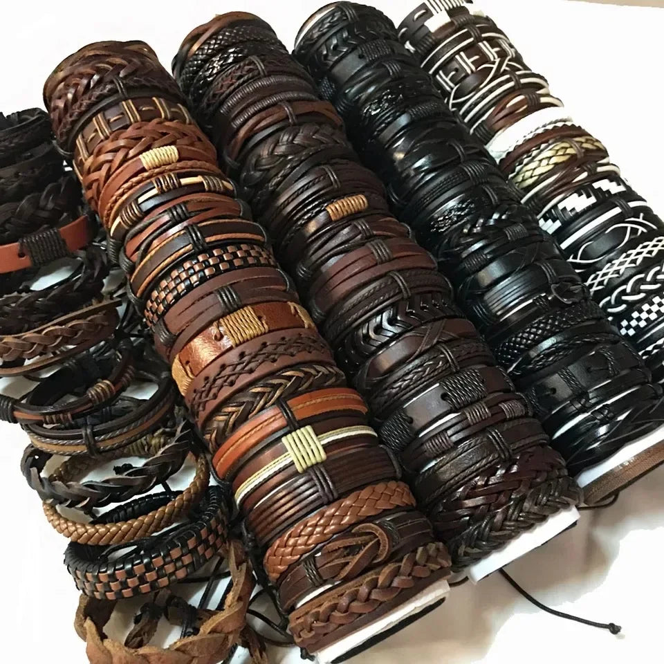 5Pcs/Lot Vintage Leather Charm Bracelets For Women Mix Styles Adjustable Bracelet Men Fashion Party Jewelry Accessories Vera Lux