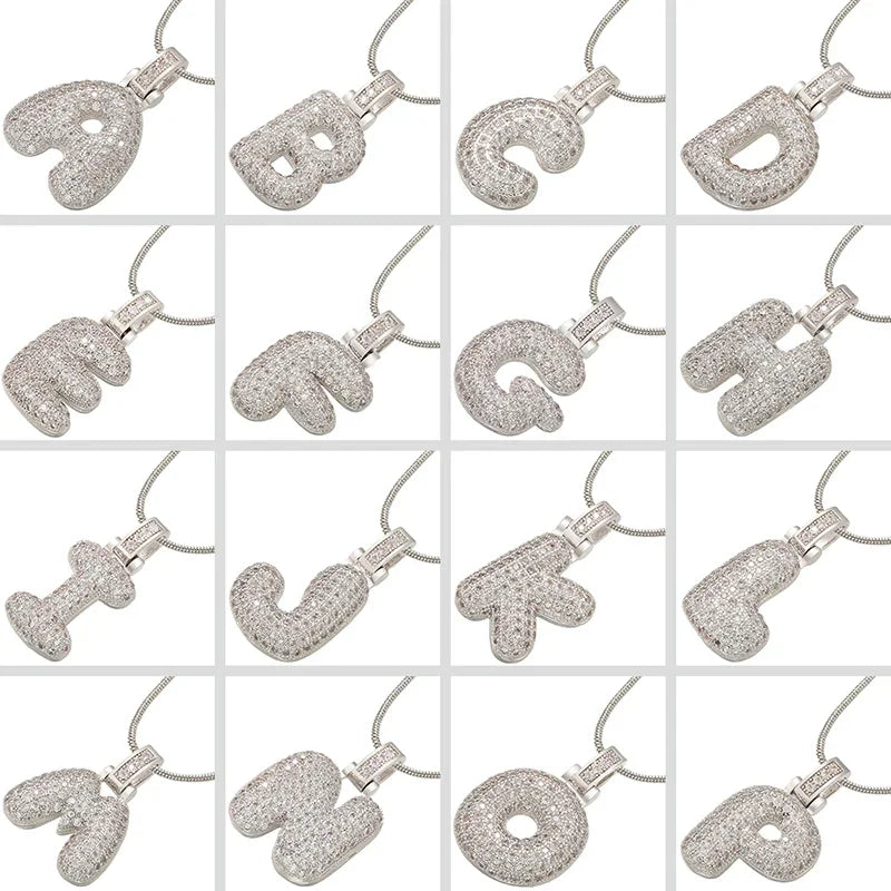 ZHUKOU Silver color Bubble initial letters necklaces 26 letters pendants necklaces for women Brass CZ Jewelry wholesale VL34 Vera Lux