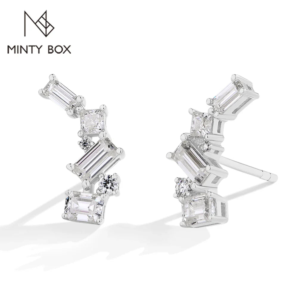 MINTYBOX Moissanite Stud Earrings for Women S925 Sterling Silver Lab Diamond Baguette shape Irregular Earring Engagement Jewelry Vera Lux