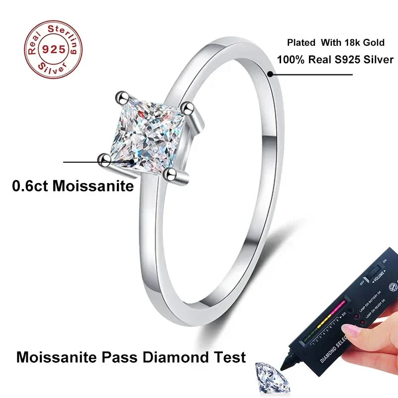NeeTim 0.6 Carat Princess Moissanite Engagement Ring Women Proposal Bridal Rings Sterling Silver Wedding Band with Certificate Vera Lux