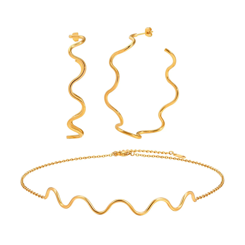 Open Hoop Earrings Women, Minimalist 18K Gold Plated Large Earrings Wave Shape Big Hoops,Stainless Steel Jewelry Vera Lux