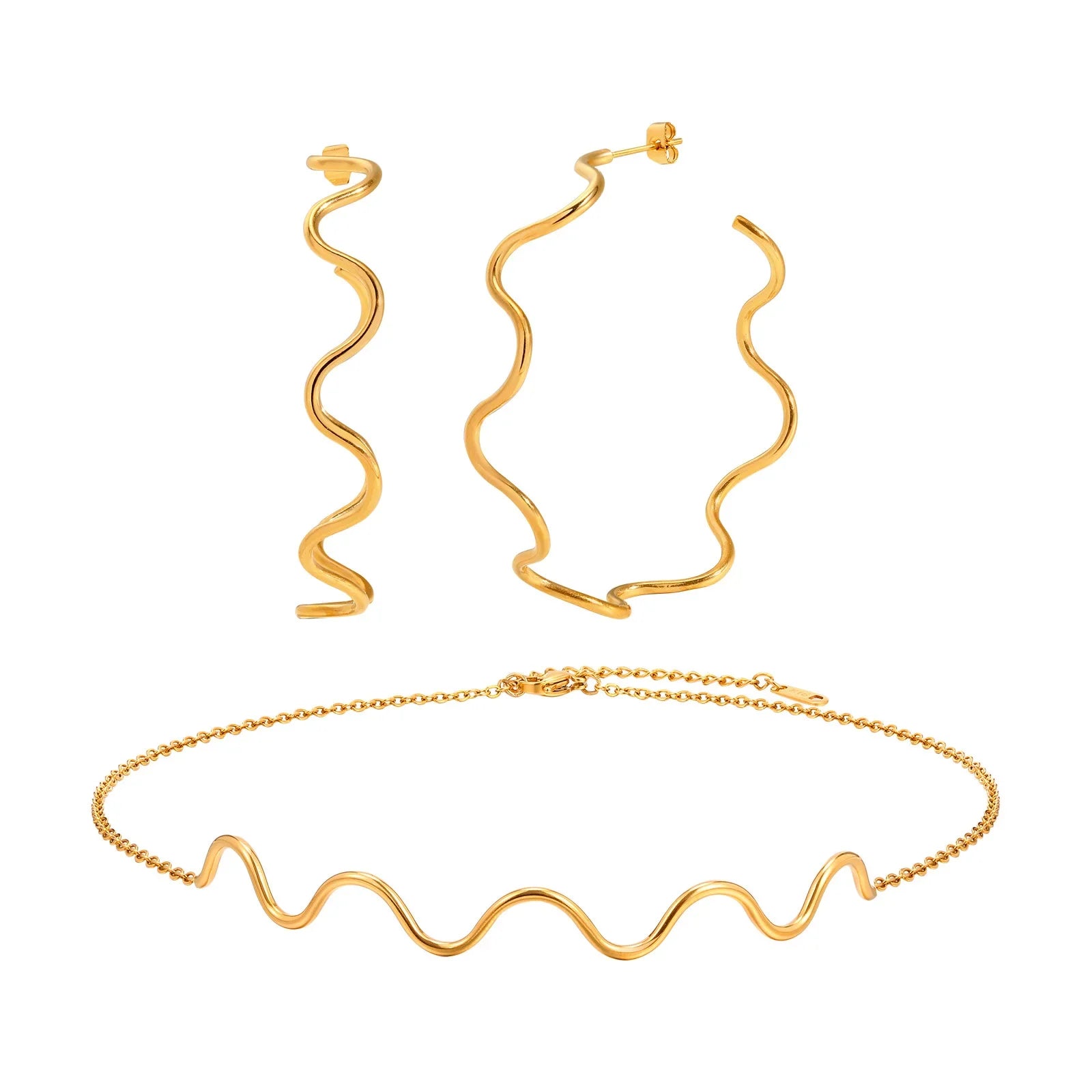 Open Hoop Earrings Women, Minimalist 18K Gold Plated Large Earrings Wave Shape Big Hoops,Stainless Steel Jewelry Vera Lux
