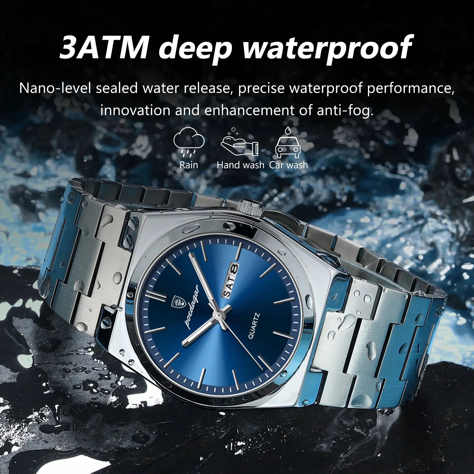 POEDAGAR Luxury Watch For Man Waterproof Luminous Date Week Stainless Steel Men Watch Casual Quartz Men's Watches Male Clock+box Vera Lux