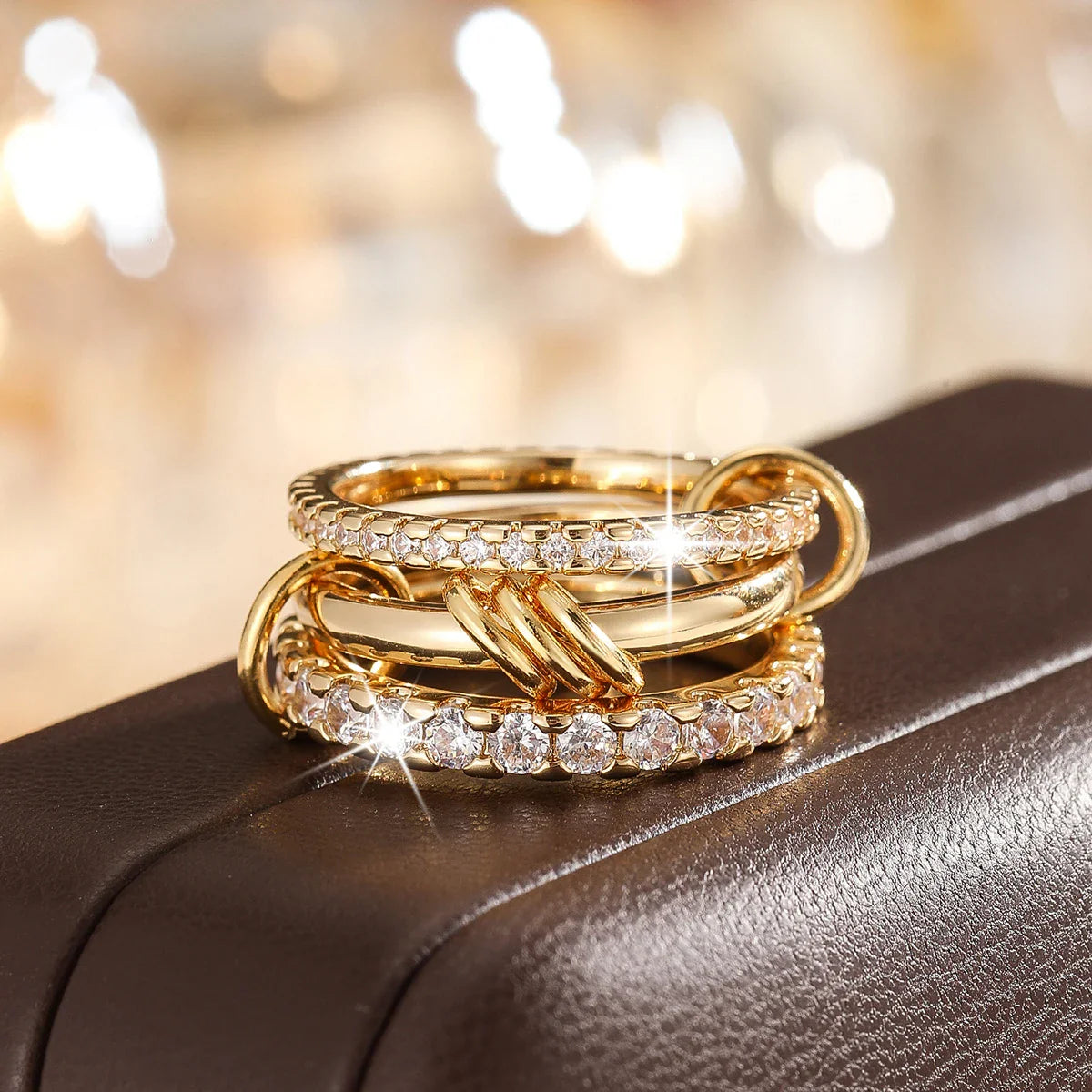 A Niche Two-Color Four-Ring Copper Jewelry Ring, Hypoallergenic, Ins Style, Stacking Artifact, Suitable For Young Women Vera Lux