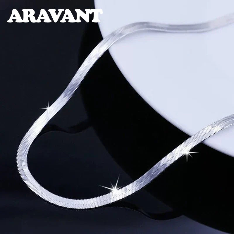 Aravant 925 Silver 4MM Snake Bone Necklace Chain For Women Men Fashion Jewelry Vera Lux