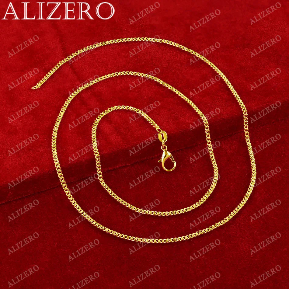 ALIZERO 18K Gold Necklace 16/18/20/22/24/26/28/30 Inch 2mm Base Chain Necklaces For Women Man Fashion Fine Jewelry Wholesale Vera Lux