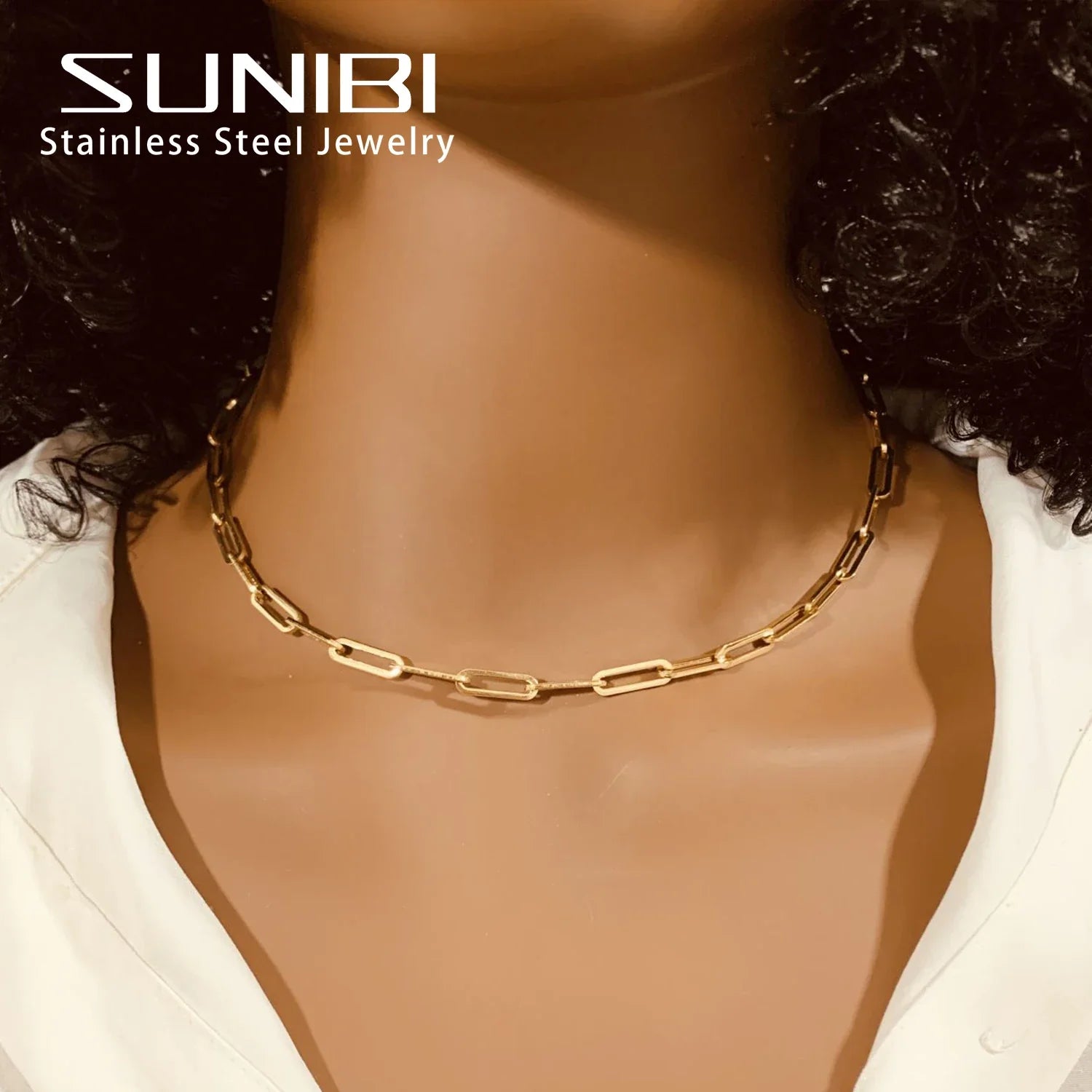 SUNIBI Stainless Steel Necklaces for Women Gold Color Basic Punk Link Chain Necklace Solid Metal Jewelry Wholesale/dropshipping Vera Lux