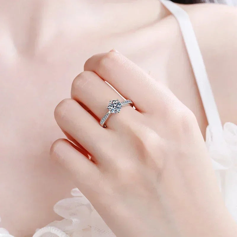 NeeTim 0.5-2ct Moissanite Wedding Ring for Women Sterling Silver Round Brilliant Diamond Solitaire Engagement Rings Certified Vera Lux