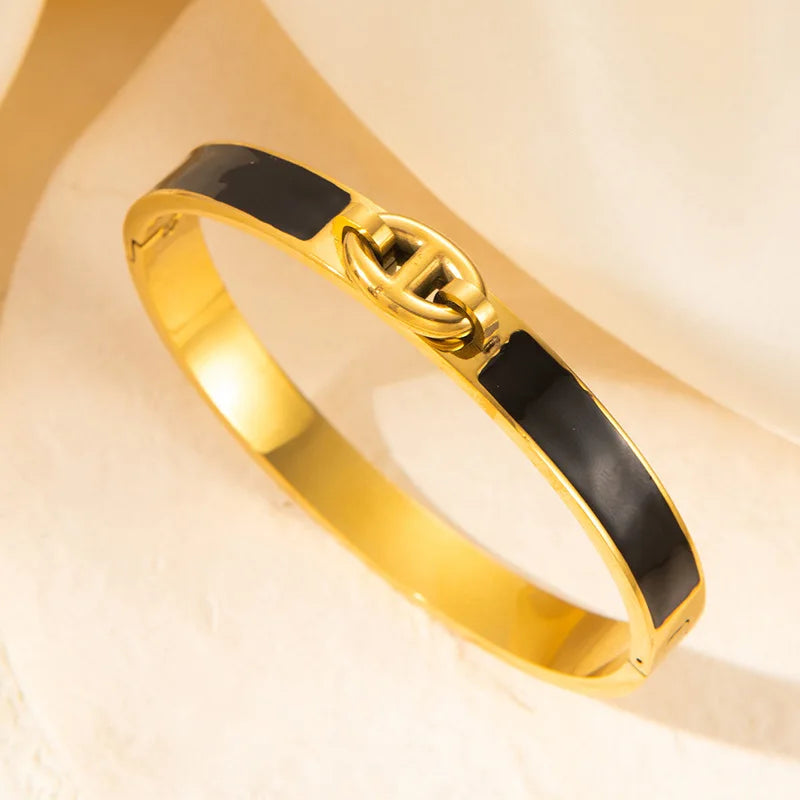 1PCS H-shaped Pig Nose Bracelet Stainless Steel Fashionable And Versatile Enamel Drip Rubber Bracelet Women's Jewelry Vera Lux