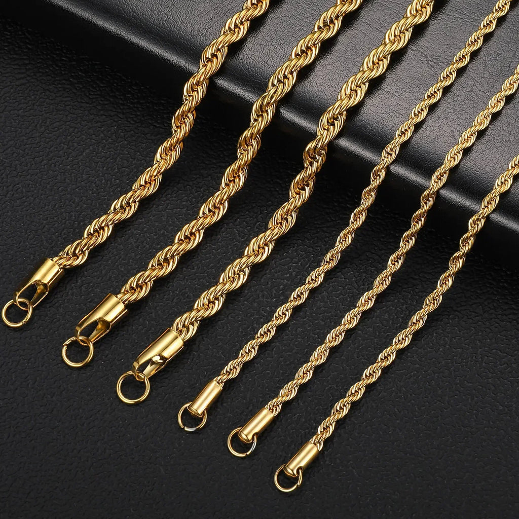 2-6MM Gold Color Twisted Rope Chain Necklace Stainless Steel Never Fade Waterproof Choker For Men Women Fashion Jewelry Vera Lux