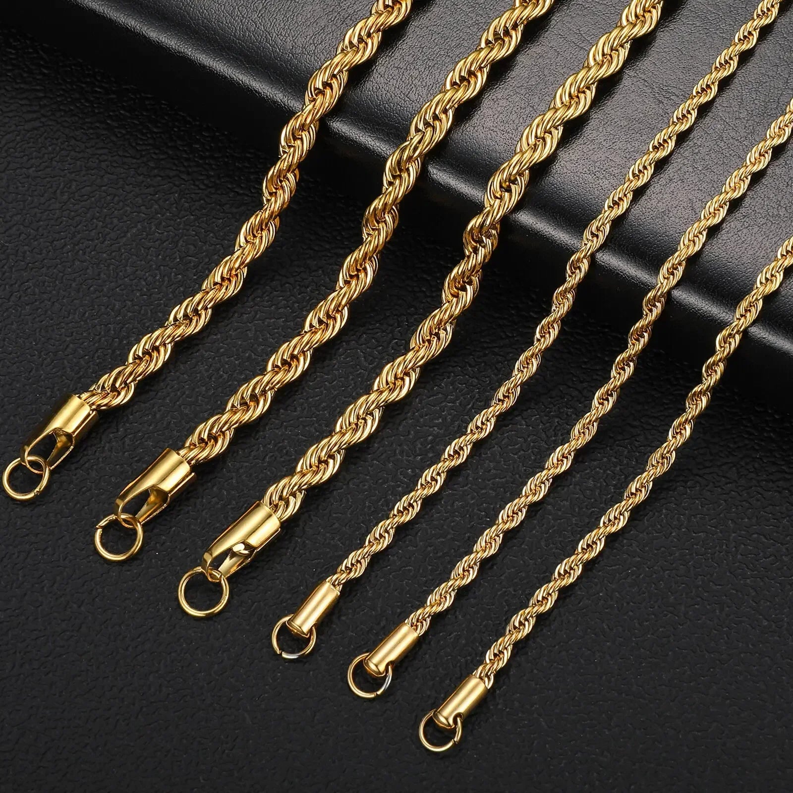 2-6MM Gold Color Twisted Rope Chain Necklace Stainless Steel Never Fade Waterproof Choker For Men Women Fashion Jewelry Vera Lux