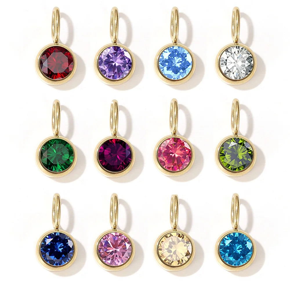 12 Color Birthstone Pendant Month Zirconia for Necklace Color Stone DIY Charms Accessories Birthday Gift Jewelry Vera Lux