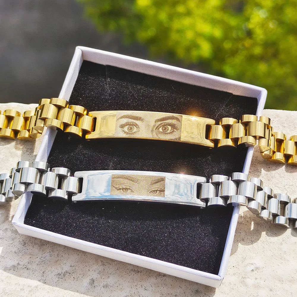 2025 Custom Eye Photo Couple Bracelet Stainless Steel Personalized Romantic Anniversary Wedding Valentine Gift Memory Jewelry Vera Lux