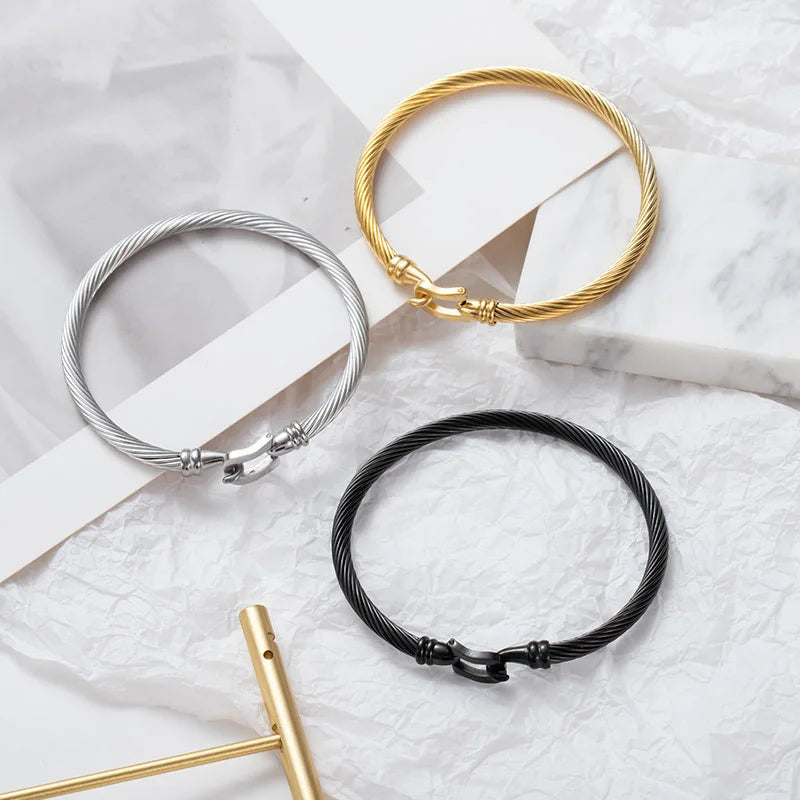 1PCS Stainless Steel Wire Bracelet Horseshoe Shaped Magnetic Buckle Trendy Minimalist Punk Gold Silver Black Men's Bracelet Vera Lux
