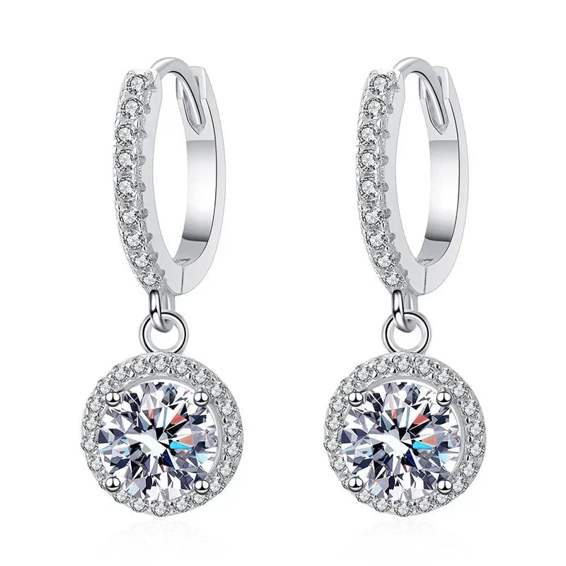925 Sterling Silver 1 Carat Moissanite Round Earrings for Women Luxury Evening Style Vera Lux