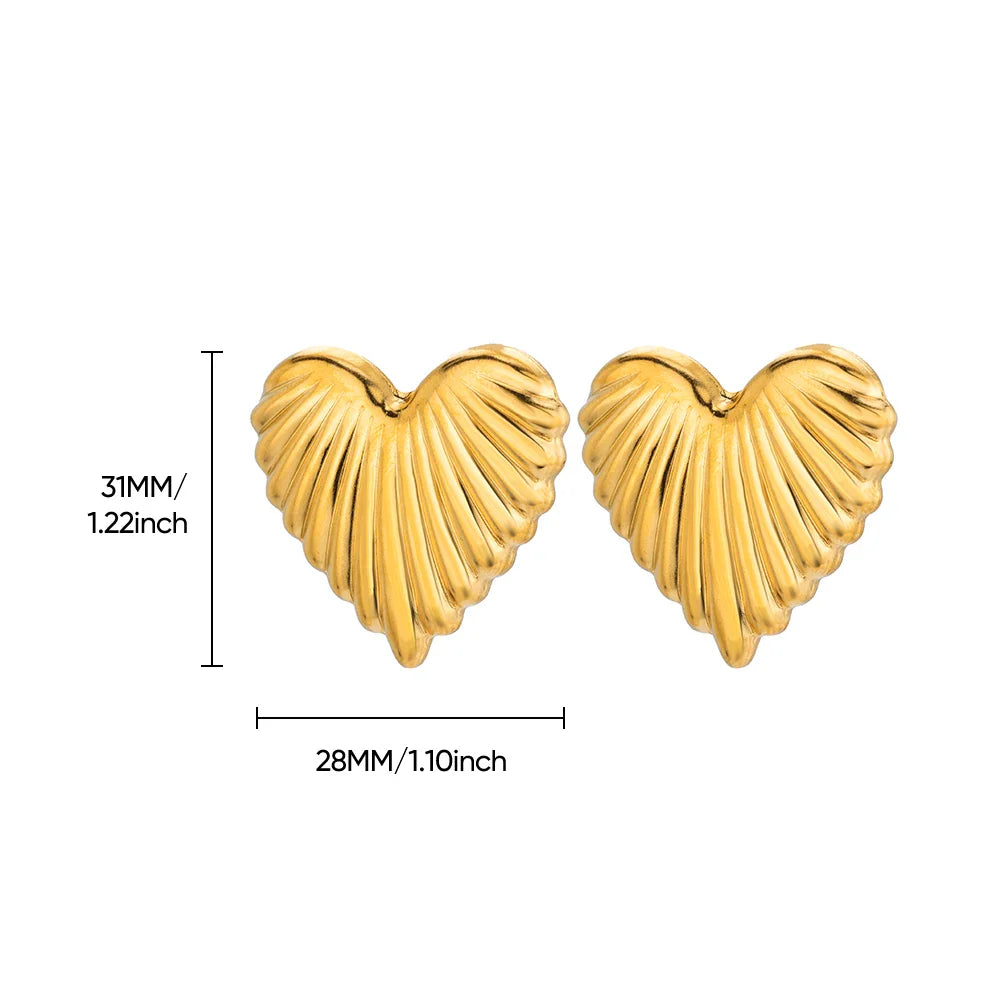 Heart Stripe Chunky Stud Earrings for Women Stainless Steel Gold Color Wedding Aesthetic Earring New Jewelry Accessories BFF Vera Lux