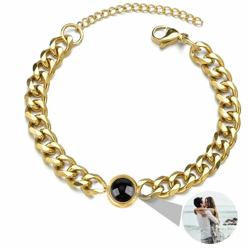Custom Bracelet with Picture Inside Titanium Steel Cuban Link Chain Bracelet with Personalized Photo Projection for Men Women Vera Lux