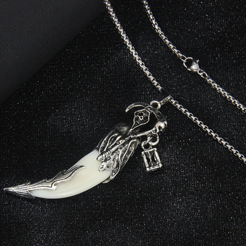 1pcs Creative Men's Necklace Pendant Horror Theme Skeleton Death Reaper Scythe Necklace Halloween Party Accessories Vera Lux
