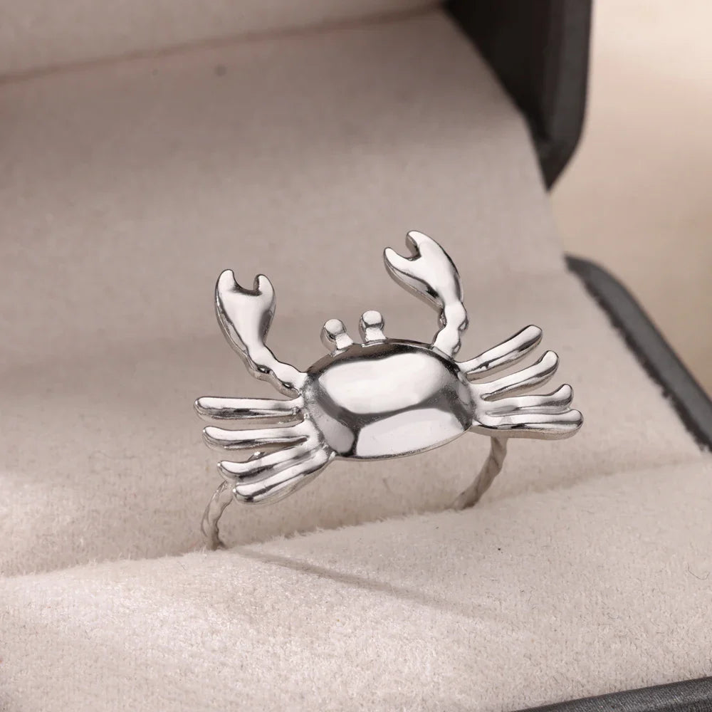Stainless Steel Crab Rings for Women Gold Color Cute Animal Open Adjustable Ring Aesthetic Fashion Waterproof Jewelry Gift Vera Lux