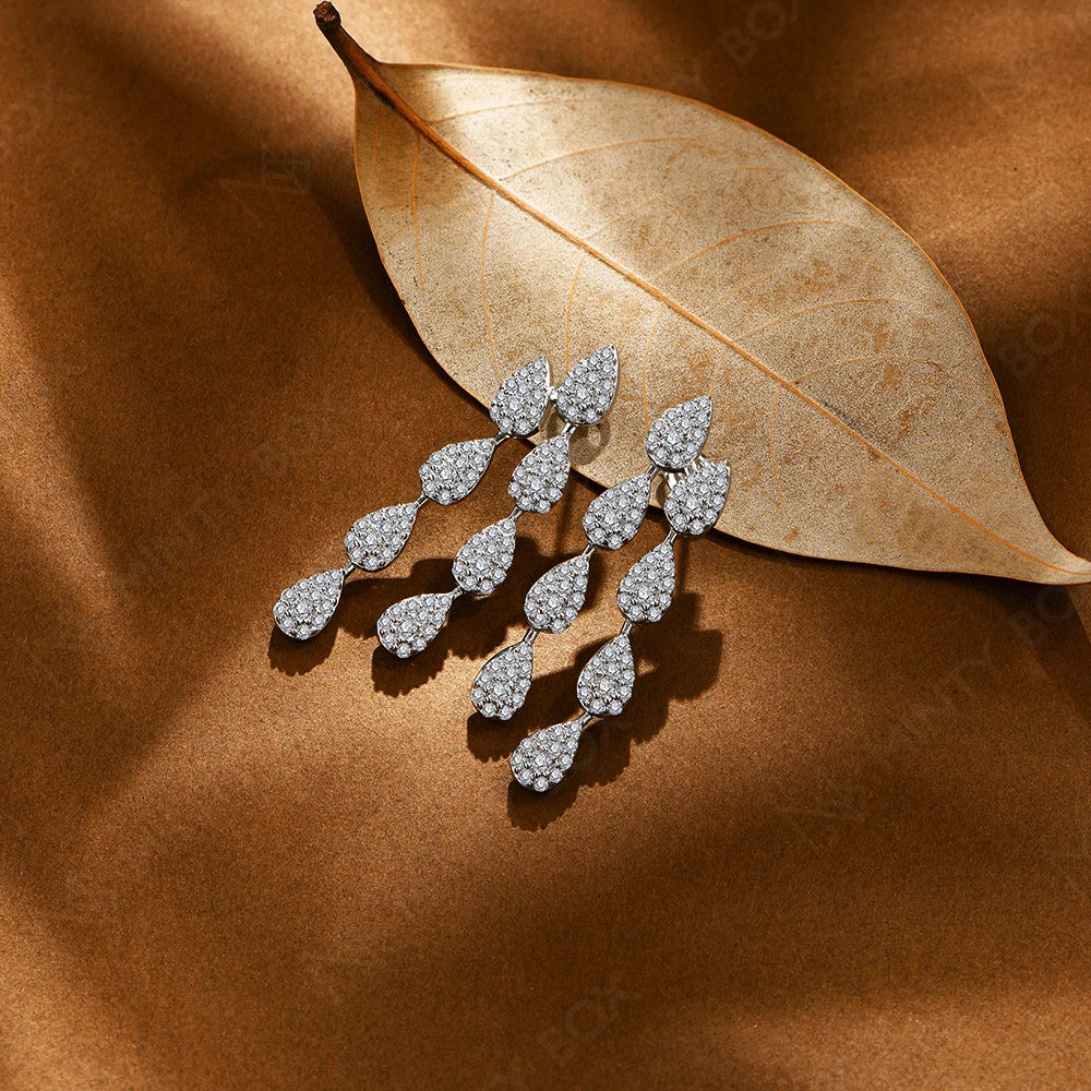 MINTYBOX S925 Silver 2.59ct Lab Diamond Moissanite Drop Earrings for Women 18k Gold Plated Leaves Dangle Wedding Earring Jewelry Vera Lux