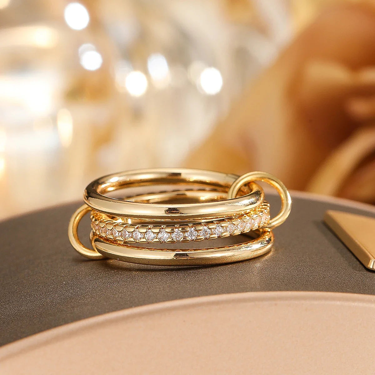 A Niche Two-Color Four-Ring Copper Jewelry Ring, Hypoallergenic, Ins Style, Stacking Artifact, Suitable For Young Women Vera Lux