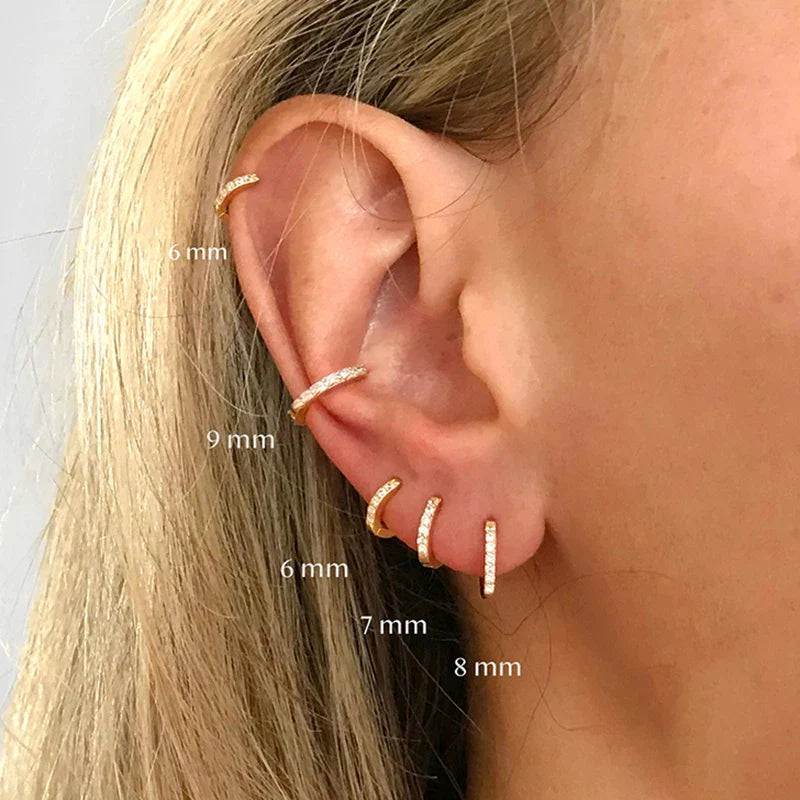 2PCS Stainless Steel Minimal Crystal Zirconia Hoop Earrings Gold Silver Color Small Huggie Cartilage Earring Piercing Jewelry Vera Lux