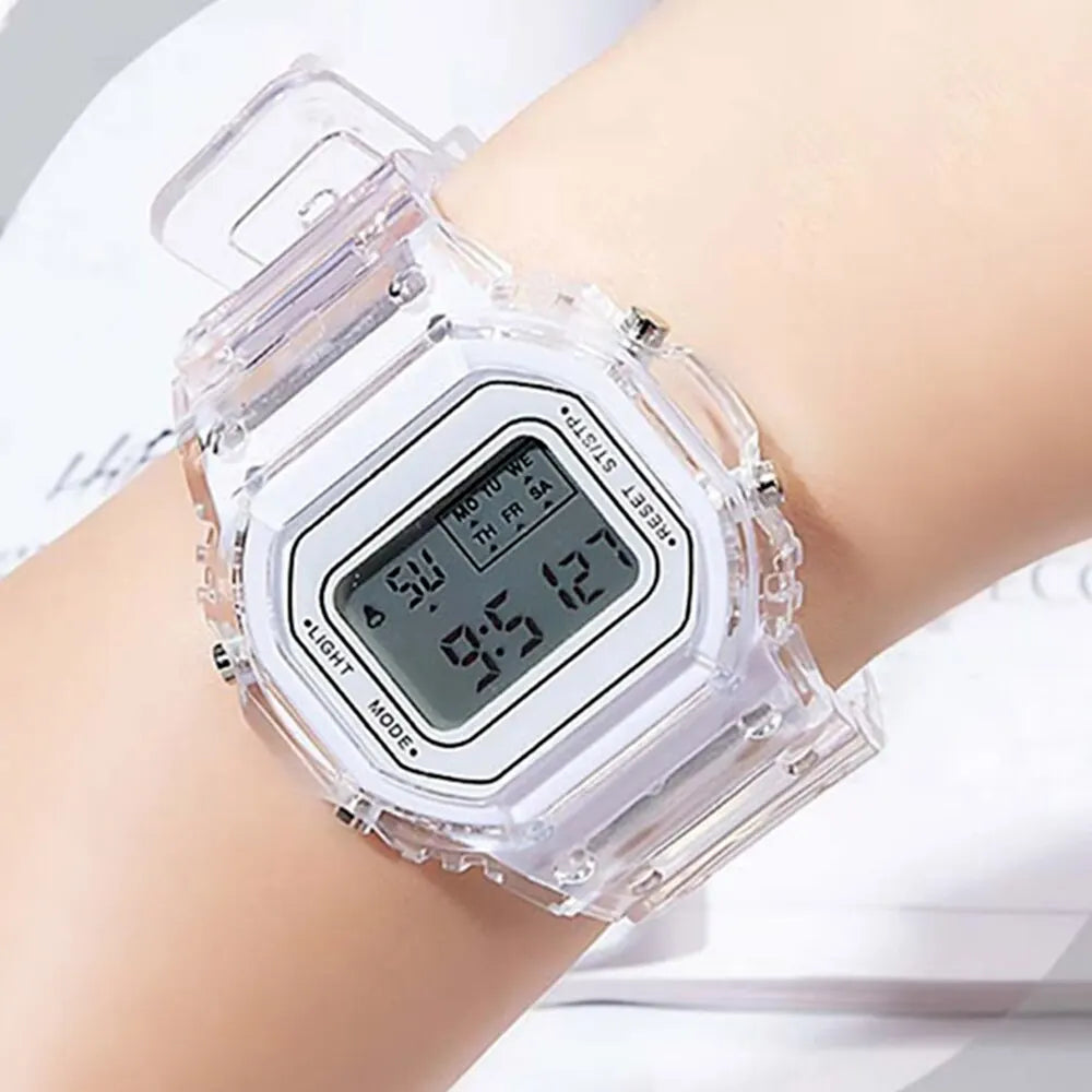 Sports Electronic Watch Men and Women Square Junior High School High School Students White LED Digital Watches Vera Lux