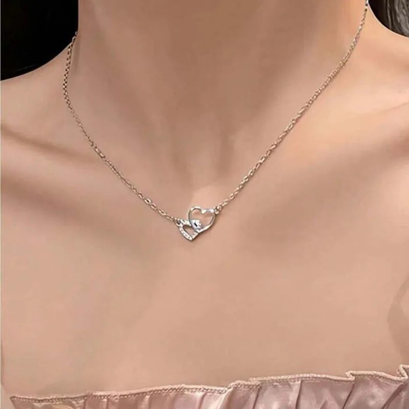 New Fashion Simple Silver Color Love Heart Pendant Necklace Charm Chain Collares Necklace for Women Party Jewelry Daily Wear Vera Lux