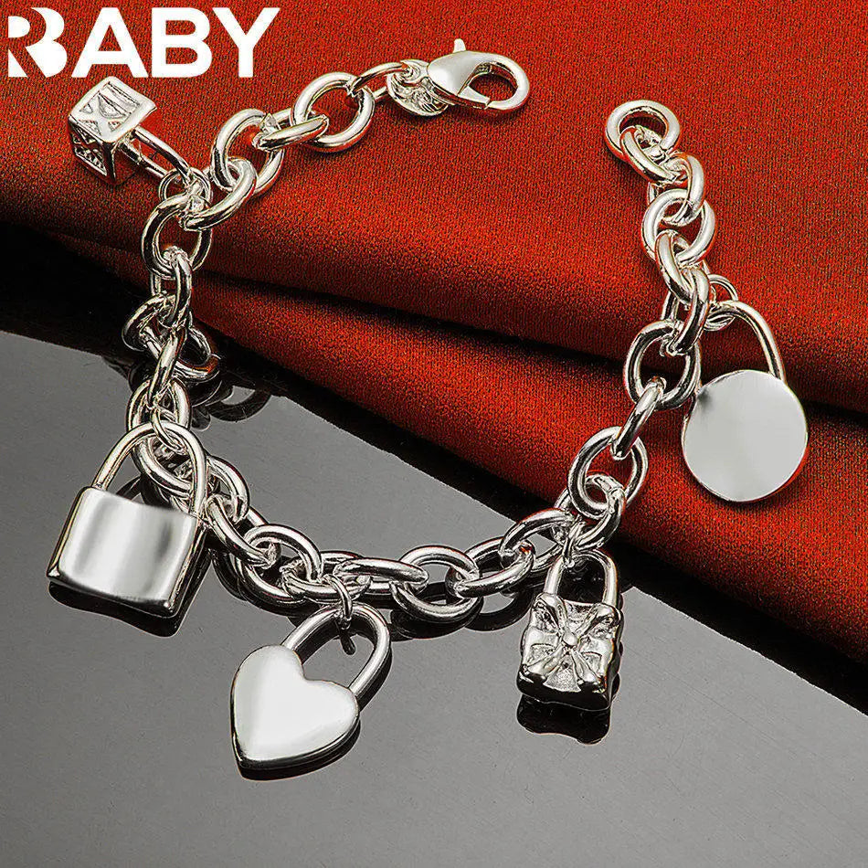 URBABY 925 Sterling Silver Lock Pendant Bracelets For Women Wedding Party Anniversary Gift Fashion Fine Jewelry Vera Lux