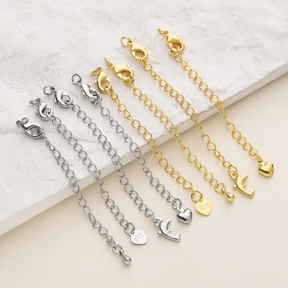 5/10pcs/Pack 14/18K Gold Color Plated Brass Various Extension Chain With Lobster Clasps for DIY Necklace Jewelry Making Findings Vera Lux