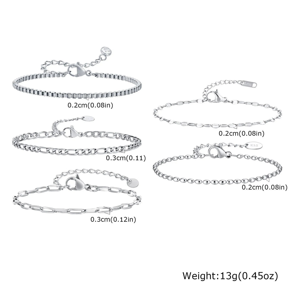 Women Chain Bracelet Silver Color, Stainless Steel Link Stackable Bracelets, Layered Fashion Accessories Gifts Vera Lux