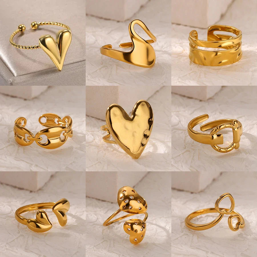 Double Heart Rings For Women Gold Color Stainless Steel Open Adjustable Ring Female Fashion Party Wedding Aesthetic Jewelry Gift Vera Lux