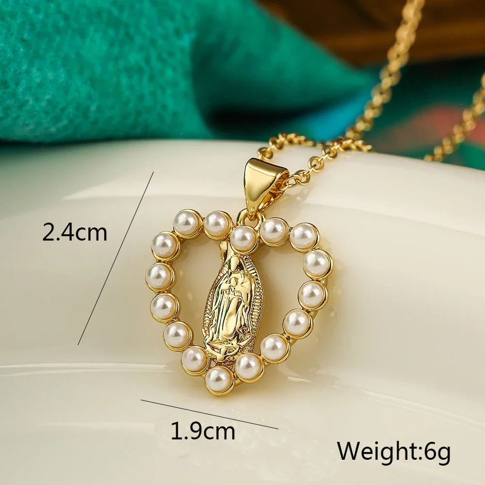 NEWBUY High Quality Women's Religious Jewelry Copper CZ Zircon Inlay Virgin Mary Pendant Stainless Steel Chain Necklace Vera Lux