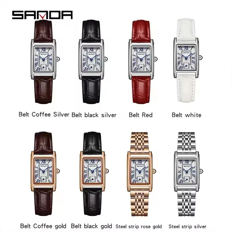 SANDA 1116 New Fashion 2025 Elegant Design Rectangle Dial Water Resistant Quartz Movement Business Women Analog Wrist Watch часы Vera Lux