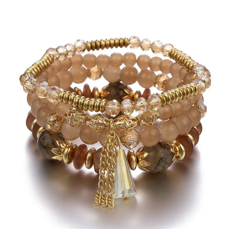 4Pcs New Tassel Charm Beads Bracelet Set For Women Colorful   Glass Beaded Chain Bangle Female Bohemian Jewelry Vera Lux