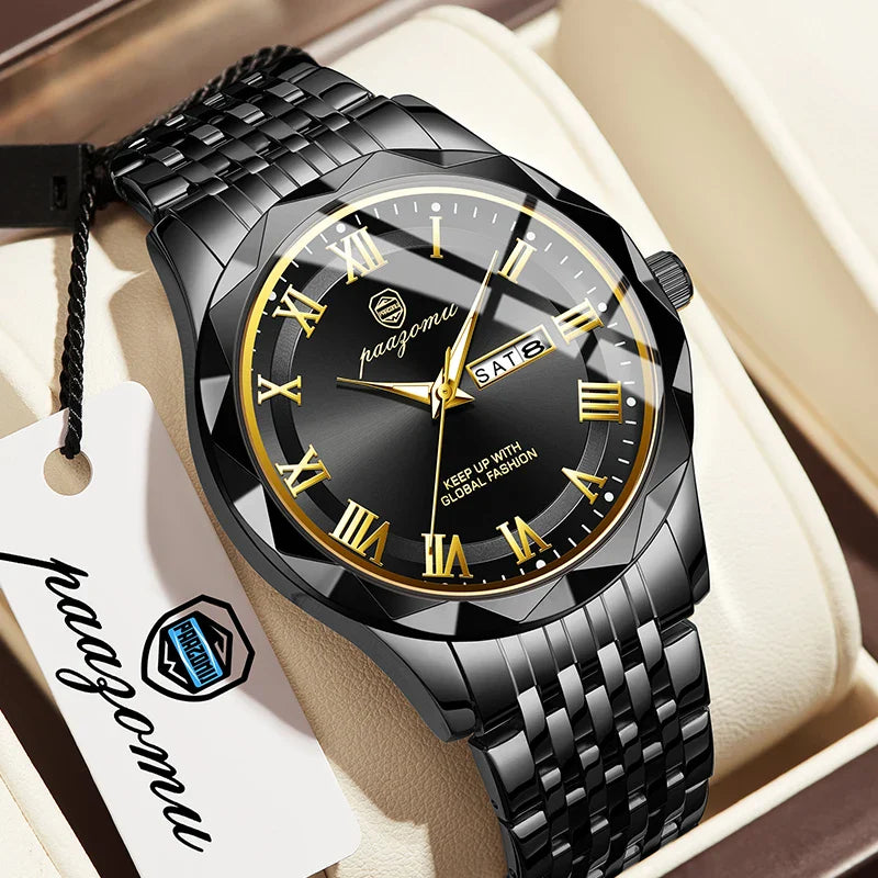 PAAZOMU Top Original Men Watch Waterproof Luminous Date Rectangle Man Wristwatch Mesh Stainless Steel Men's Quartz Watches Male Vera Lux