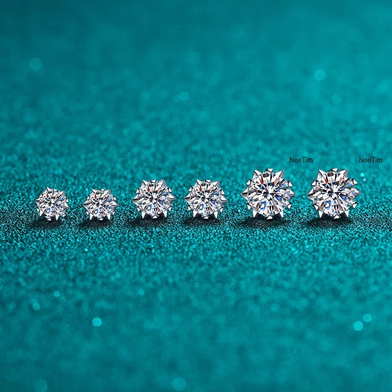 NeeTim 0.3ct-2ct Moissanite Earrings Lab Diamond 925 Sterling Silver with Gold Plated Snowflake Studs Earring Wedding Jewelry Vera Lux