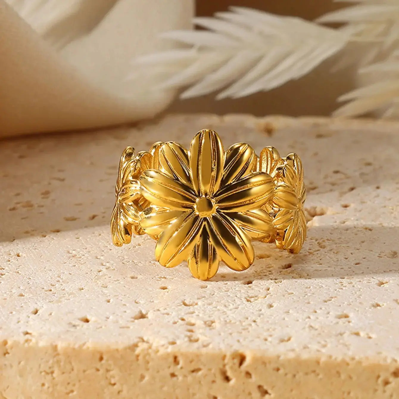 Unique Design Flower  Rings For Women Geometric Stainless Steel Flower Opening Ring Gold Color Jewelry Gift Anillos Vera Lux