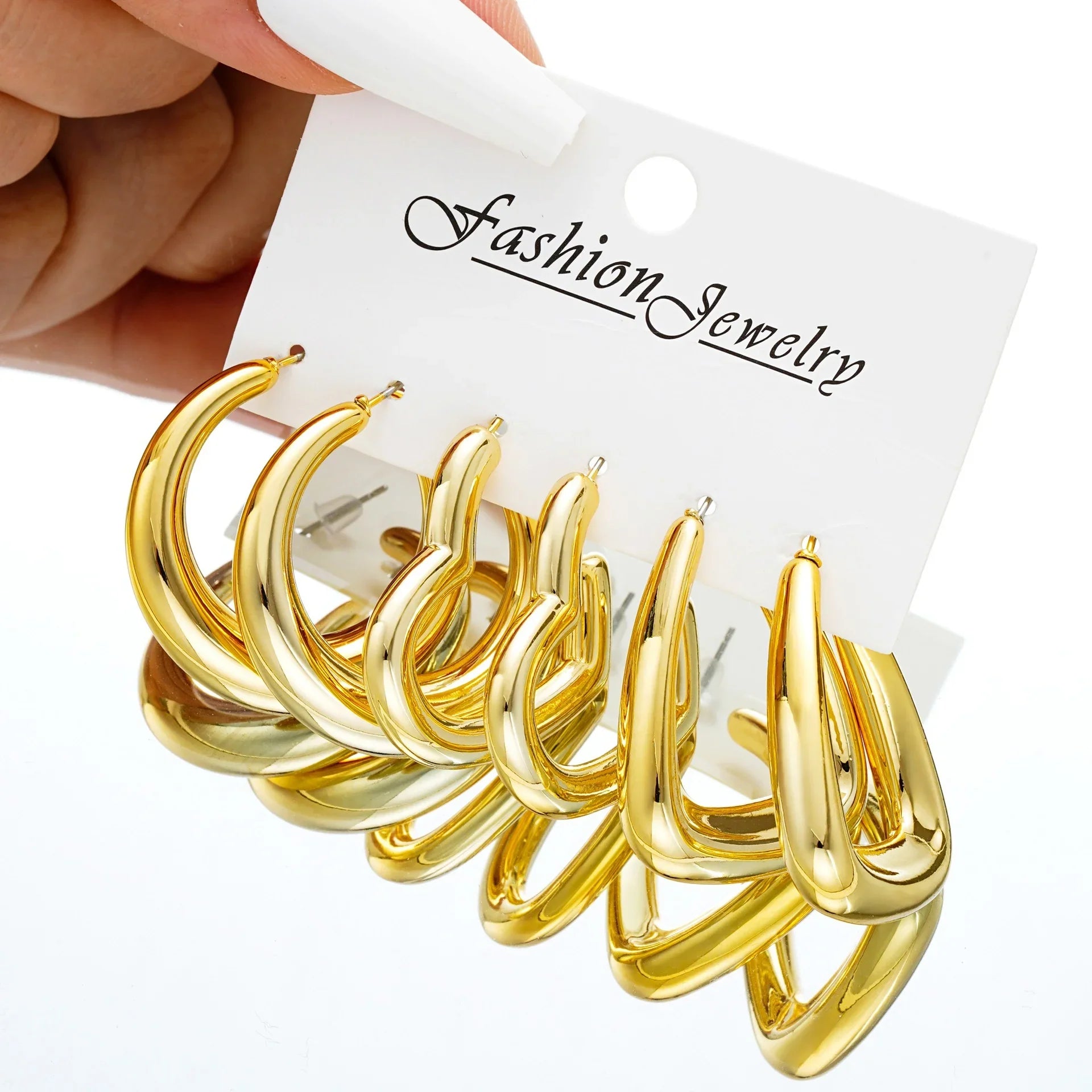 6pcs Chunky Gold Plated Waterdrop Hoop Earring Set For Women European and American Minimalist Smooth Circle Drop Earring Jewelry Vera Lux
